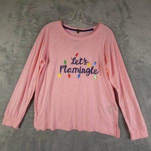 Lets Flamingle‎ Womens Cozy Zoe Holiday Shirt Pink Long Sleeve Jewel Neck M New